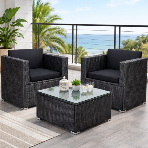 Ratanová sedací sestava Felix 2+1 - černá