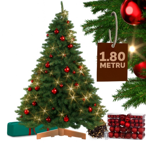 Umělý vánoční strom Premium 180 cm + baňky + světelný řetěz