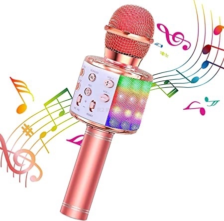 WS 858L  PODSVÍCENÝ BEZDRÁTOVÝ MIKROFON KARAOKE růžové zlato