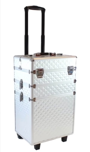 II. jakost Dvoudílný kosmetický kufřík na kolečkách stříbrný