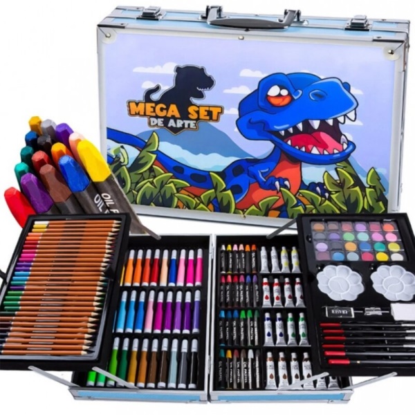 Maaleo Malířská sada malování v duralovém kufříku 145 ks dinosaurus