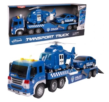 Policejní transportér s helikoptérou a autem