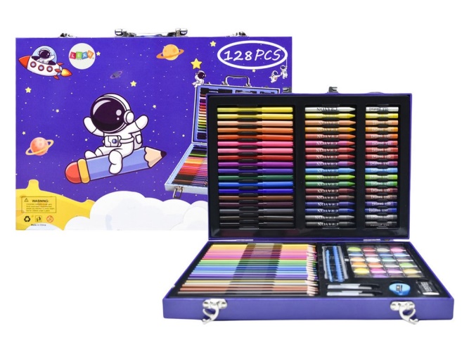 Malířská sada malování v duralovém kufříku 128 ks kosmonaut