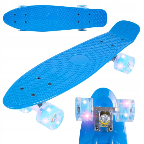Svítící skateboard modrý LED RGB KOLEČKA 