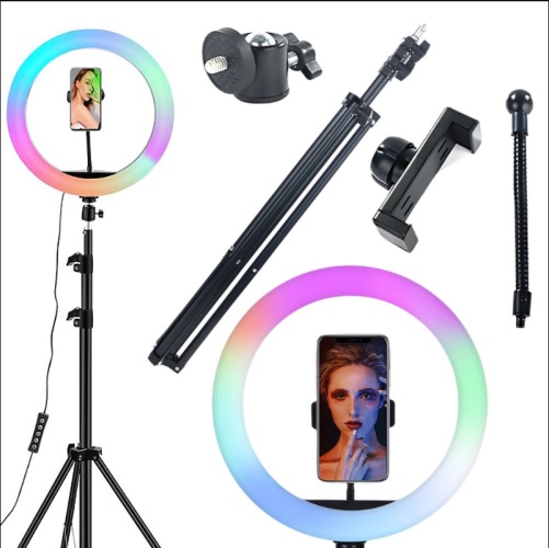 Stativ s RGB světlem a držákem na telefon 100cm