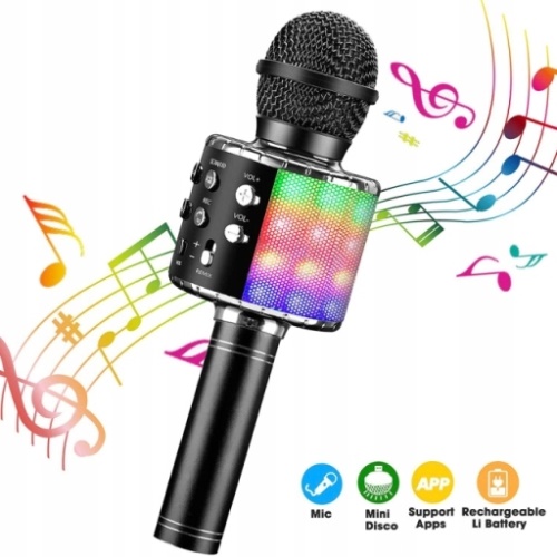WS858L PODSVÍCENÝ BEZDRÁTOVÝ MIKROFON KARAOKE černý