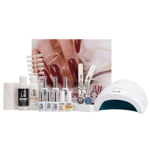 II.JAKOST Hybridní startovací sada na nehty AlleLac Box s UV lampou AlleLux 1 bílá