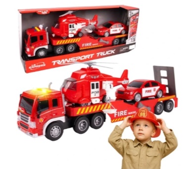 Hasičský transportér s helikoptérou a autem