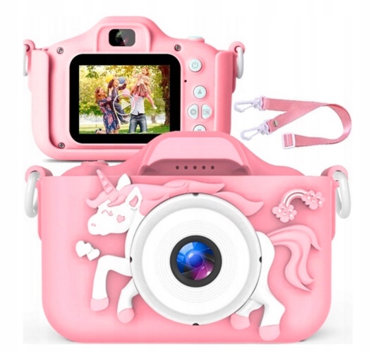 Digitální fotoaparát pro děti Koník X5 růžový 64 GB karta 