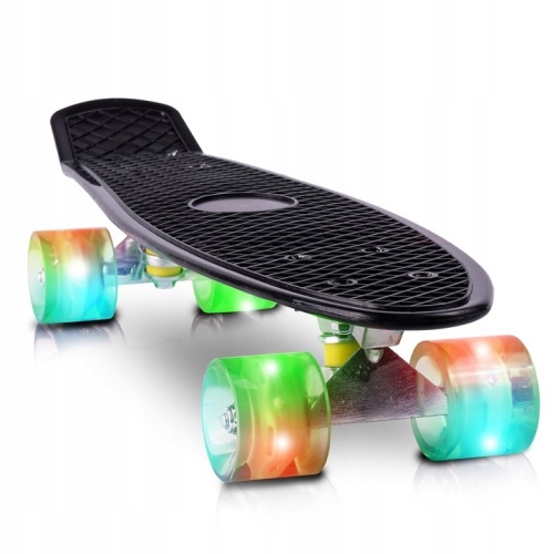 Svítící skateboard černý LED RGB KOLEČKA 