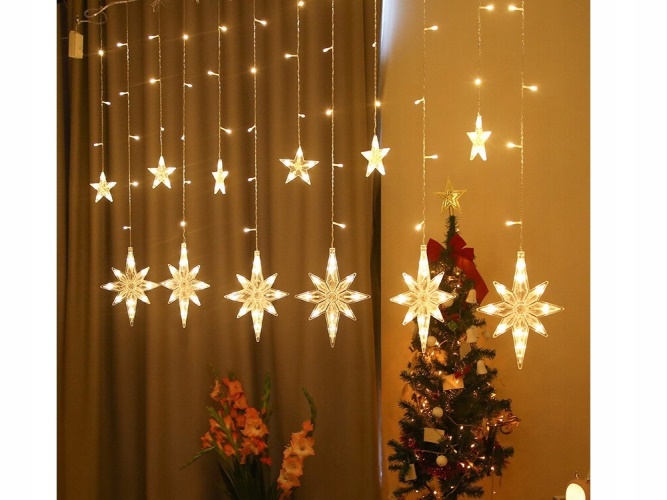 Vánoční světelný závěs hvězdy 138 LED  teplá bílá
