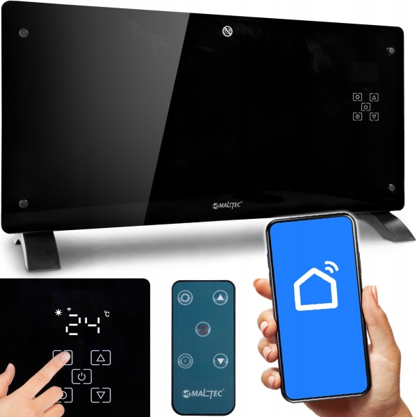 Skleněný konvekční ohřívač Eco Wifi termostat 2000W černý